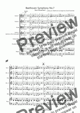 page one of Beethoven Symphony No.7 (slow movement) For String Orchestra