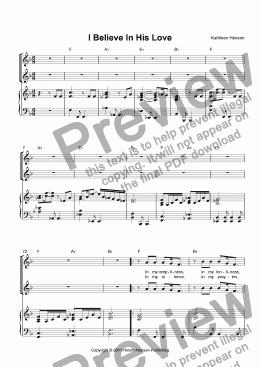 page one of I Believe In His Love (SSA) 