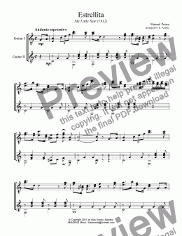 page one of Estrellita, My Little Star for guitar duet