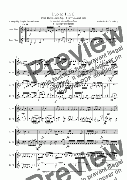 page one of Pichl, Vaclav: Duo no 1 in C for alto and bass flutes