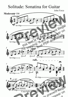 page one of Solitude: Sonatina for Guitar