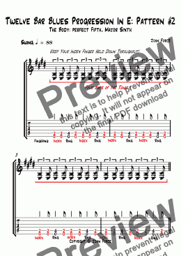 page one of Twelve Bar Blues Progression in E: (Perfect 5th/Major 6th) Pattern Two