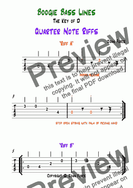 page one of Boogie Bass Lines In The Key of D