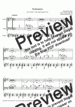 page one of Borodin's Nocturne Theme for Violin, Cello & Guitar