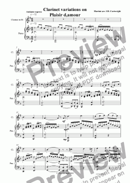 page one of Clarinet variations on Plaisir d'amore