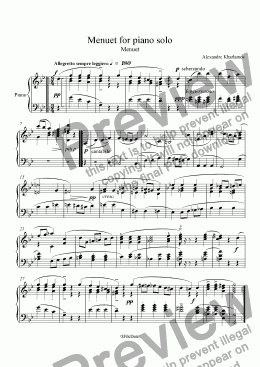 page one of Menuet for piano solo in g minor
