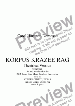 page one of KORPUS KRAZEE RAG Theatrical Version See Corpus Christi Rag for traditional version