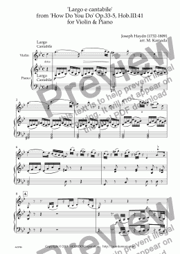 page one of ’Largo e cantabile’  from ’How Do You Do’ Op.33-5, Hob.III:41 for Violin & Piano