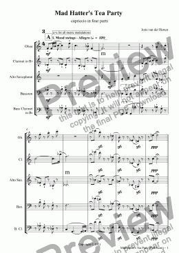 page one of Mad Hatter’s Tea Party (juvenilia, wind quintet)