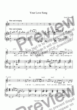 page one of Your Love Song - a song for tenor and piano