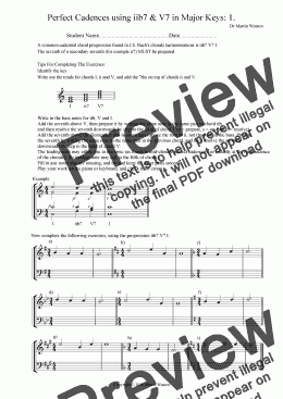 page one of Perfect Cadences using iib7 & V7 in Major and Minor Keys: 1.