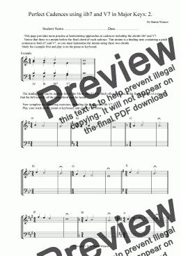 page one of Perfect Cadences using iib7 and V7 in Major and Minor Keys: 2.