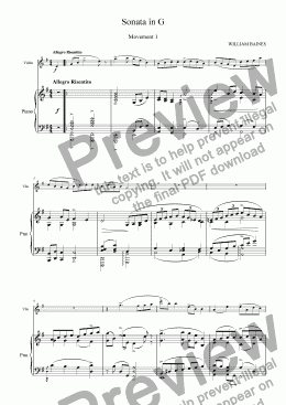 page one of William Baines: Violin Sonata in G - movt 1