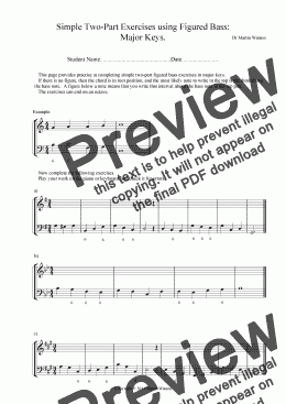 page one of Simple Two-Part Exercises using Figured Bass in Major and Minor Keys.