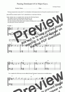 page one of The Passing Dominant 6/4 in Major and Minor Keys worksheet.