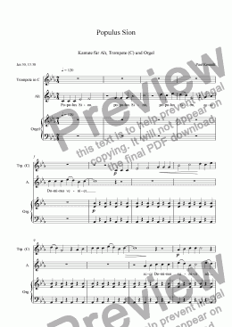 page one of Cantata 6: Advent Introitus 2 Populus Sion for Alto, Trumpet(C) and Organ