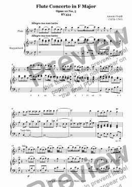 page one of Vivaldi Flute Concerto in F Major Op 10 No. 5 RV 434