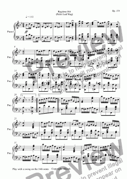 page one of Ragtime #66 in B Flat Major - Palm Leaf Rag