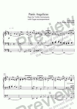 page one of Panis Angelicus (FRANCK) for two C instruments (e.g., Flute Duet) with Organ accompaniment, arr. by Pamela Webb Tubbs