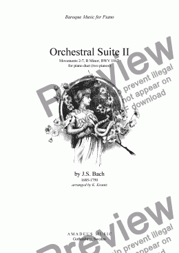 page one of Suite No. 2 BWV 1067 (mov. 2-7) for piano duet (score only)