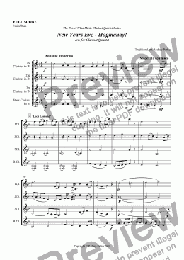 page one of New Years Eve - Hogmanay! arr. for Clarinet Quartet