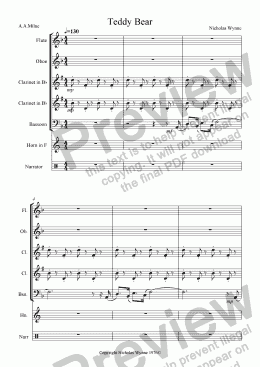page one of Teddy Bear for Narrator and Woodwind Sextet
