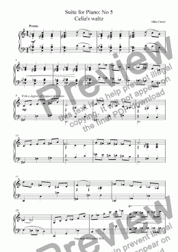 page one of Suite for Piano: No 5 Celia’s waltz