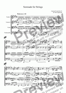 page one of Serenade for Strings (Dvořák) 1st movt