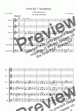 page one of Beethoven: From the 7. Symphony: 2. Movement (arr.)  for children´s string orchestra