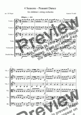 page one of Vivaldi 4 Seasons - Peasant Dance  for children`s string orchestra