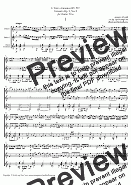 page one of L`Estro Armonico RV 522 Concerto Op. 3, No. 8 1st Mov. for Guitar Trio