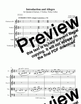 page one of Introduction and Allegro for Quintet (Clarinet, 2 Violins, Viola, Cello)