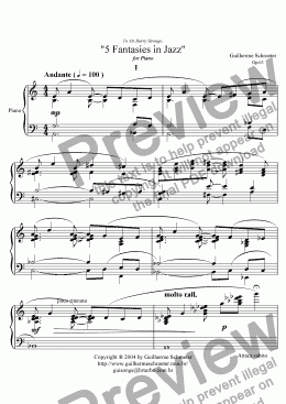 page one of 5 Fantasies in jazz for Piano Op.63 (Dedicated to Mr.Barry Stronge