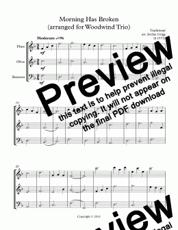 page one of Morning Has Broken (arranged for Woodwind Trio)