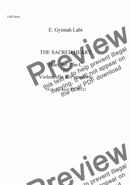 page one of The Sacred Heart. Duet No. 2 in C for Cello & Pno. 