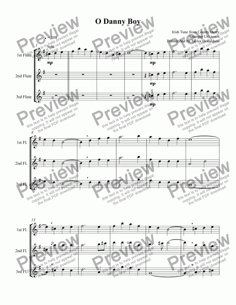 O Danny Boy (Flute Trio) Download Sheet Music PDF file