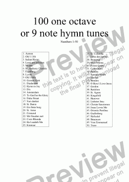 page one of 100 One Octave or 9 note diatonic hymns, 1 to 50