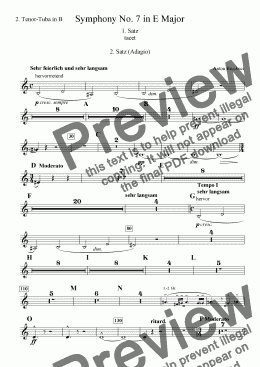 page one of Symphony No. 7 in E Major - Wagnertuba II. - transposed