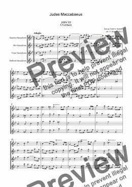 page one of G. F. Handel - JUDAS MACCABAEUS - Overture - for saxophone quartet