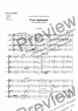 page one of Four Spirtuals  arr. for Saxophone Quartet    1. Steal Away