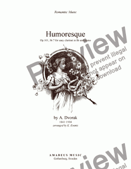 page one of Humoresque Op. 101, No. 7 for easy clarinet in Bb and piano