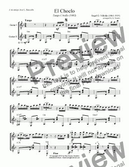 page one of El Choclo - Tango Criollo for guitar duet