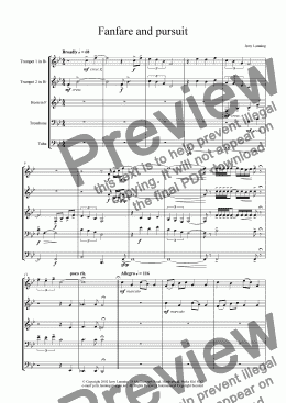 page one of Fanfare and Pursuit (brass quintet)