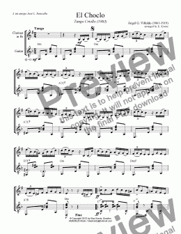 page one of El Choclo - Tango Criollo for clarinet in Bb and guitar