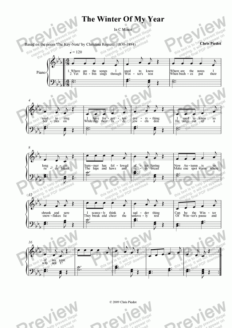 Download The Winter Of My Year Download Sheet Music Pdf File