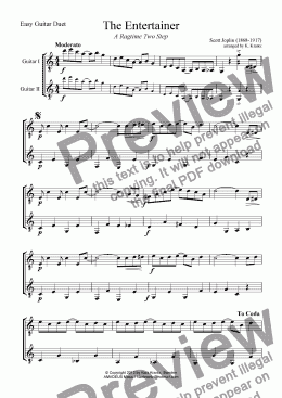 page one of The Entertainer for easy guitar duet (abridged)