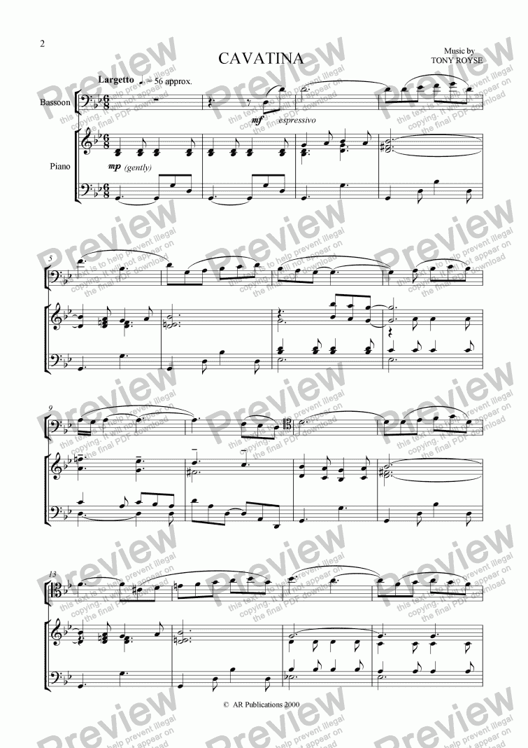 Cavatina For Bassoon And Piano Download Sheet Music Pdf File