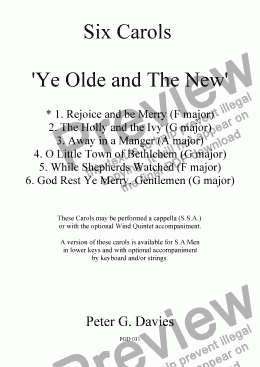 page one of Six Carols "Ye Olde and The New" 1. Rejoice and be Merry for SSA a capella with optional Wind Quintet