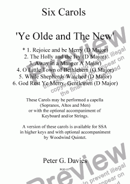 page one of Six Carols "Ye Olde and The New" 1. Rejoice and be Merry for SA and Men a capella with optional Strings