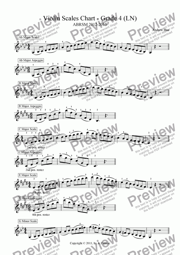 Violin Scales Chart Grade 4 (LN) Download Sheet Music PDF file